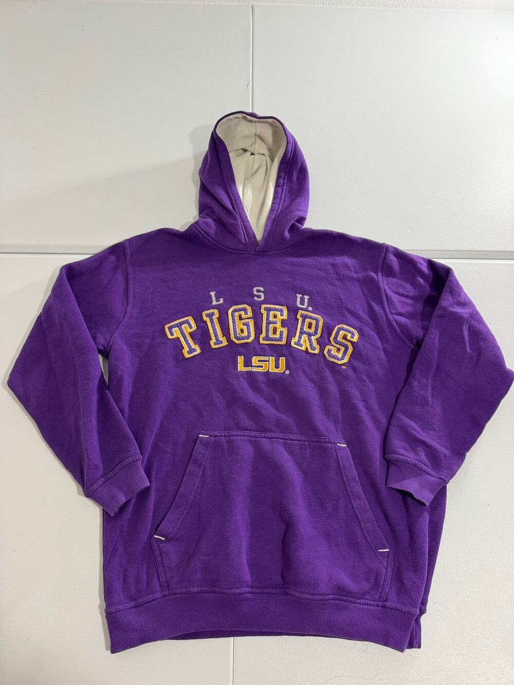 J America LSU Tigers Hoodie L Purple Gold Embroidered Pullover Sweatshirt